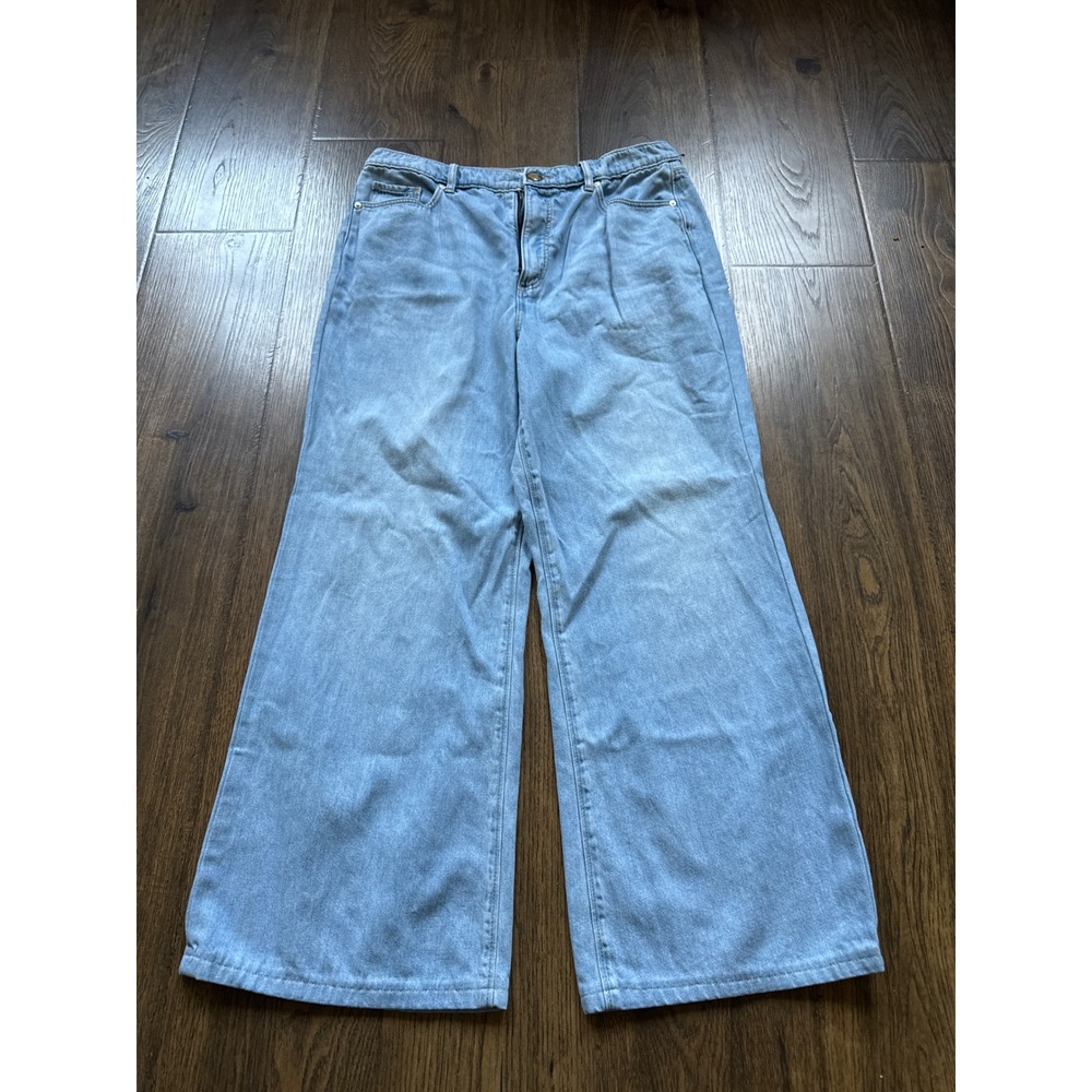 Loft The Palazzo Wide Leg Jeans Light Wash Blue Denim High Rise Womens 12 31